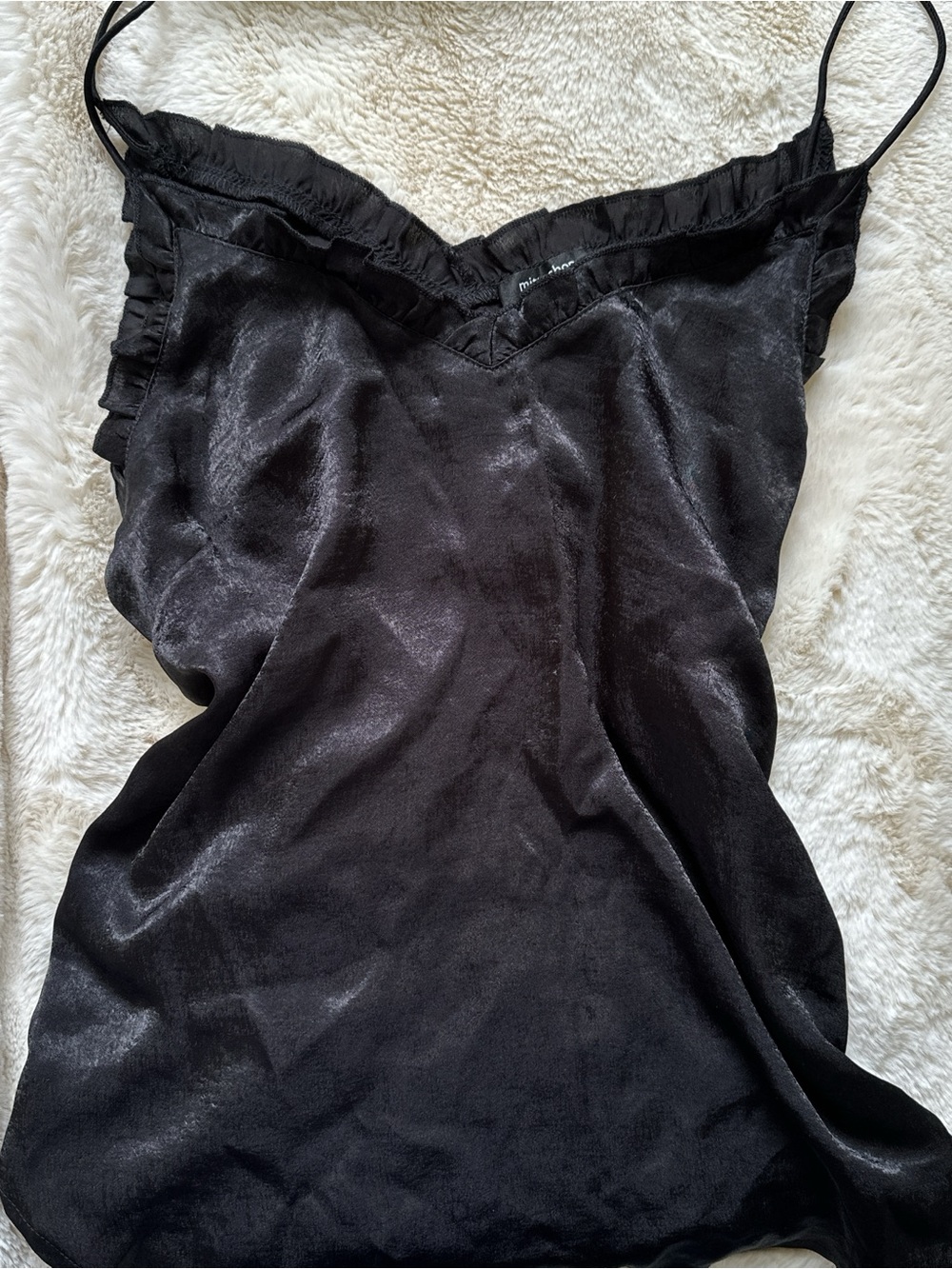 mittoshop Black Satin Ruffle-Trim Camisole